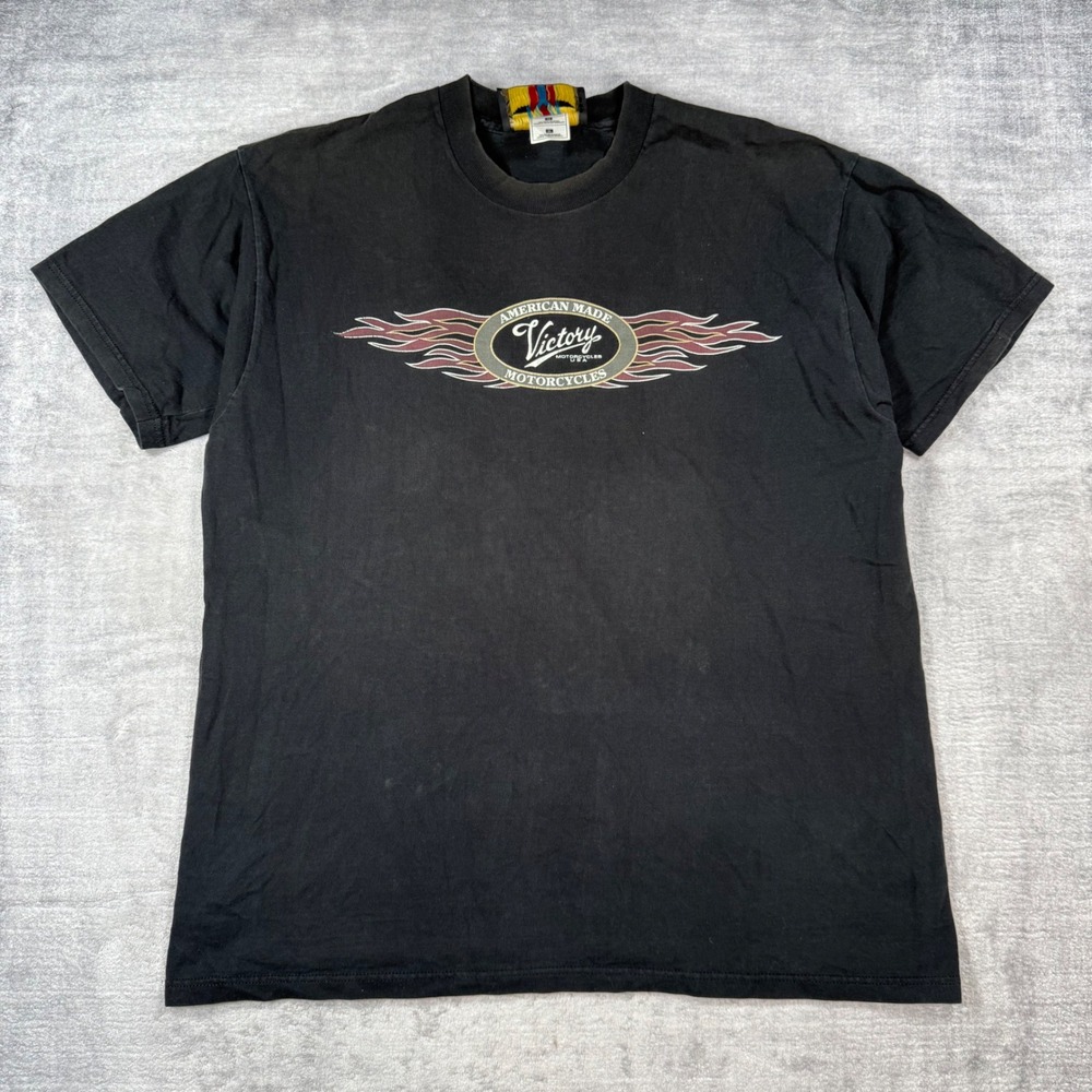 Victory Motorcycles Shirt Mens XL Black Vintage Y2K American Made Flame Biker